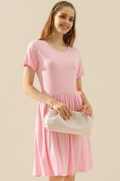 Ninexis Full Size Round Neck Ruched Dress with Pockets - AllIn Computer