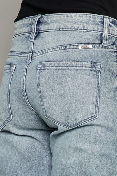 Kancan High Waist Button Fly Raw Hem Cropped Straight Jeans - AllIn Computer