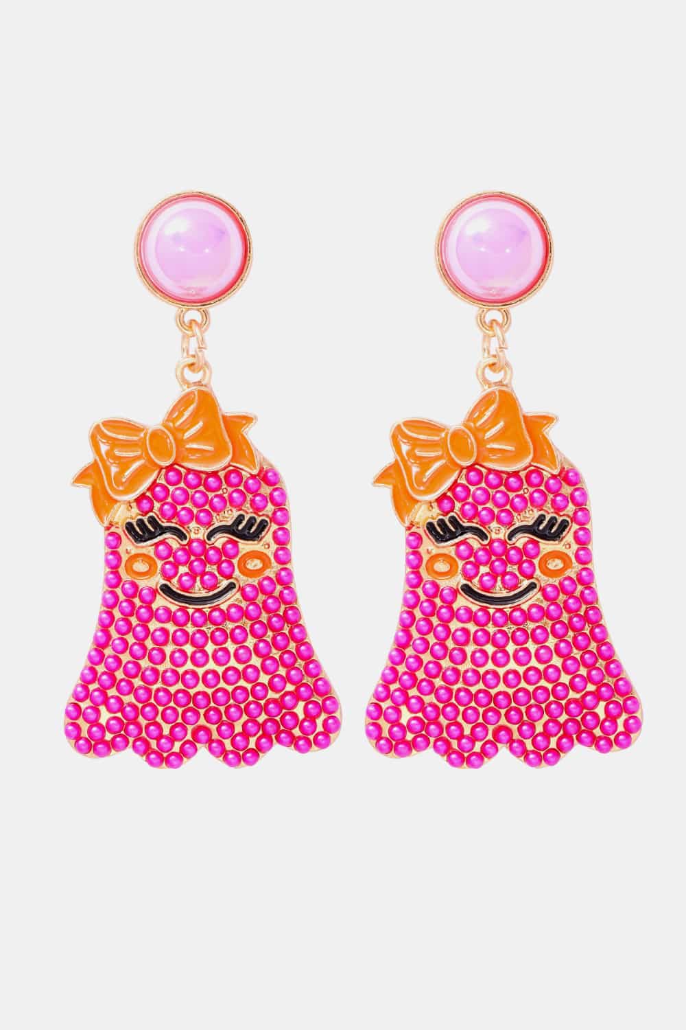 Smiling Ghost Shape Synthetic Pearl Earrings - AllIn Computer