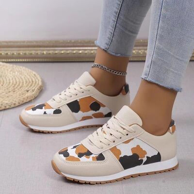 Tied Printed PU Leather Athletic Shoes - AllIn Computer