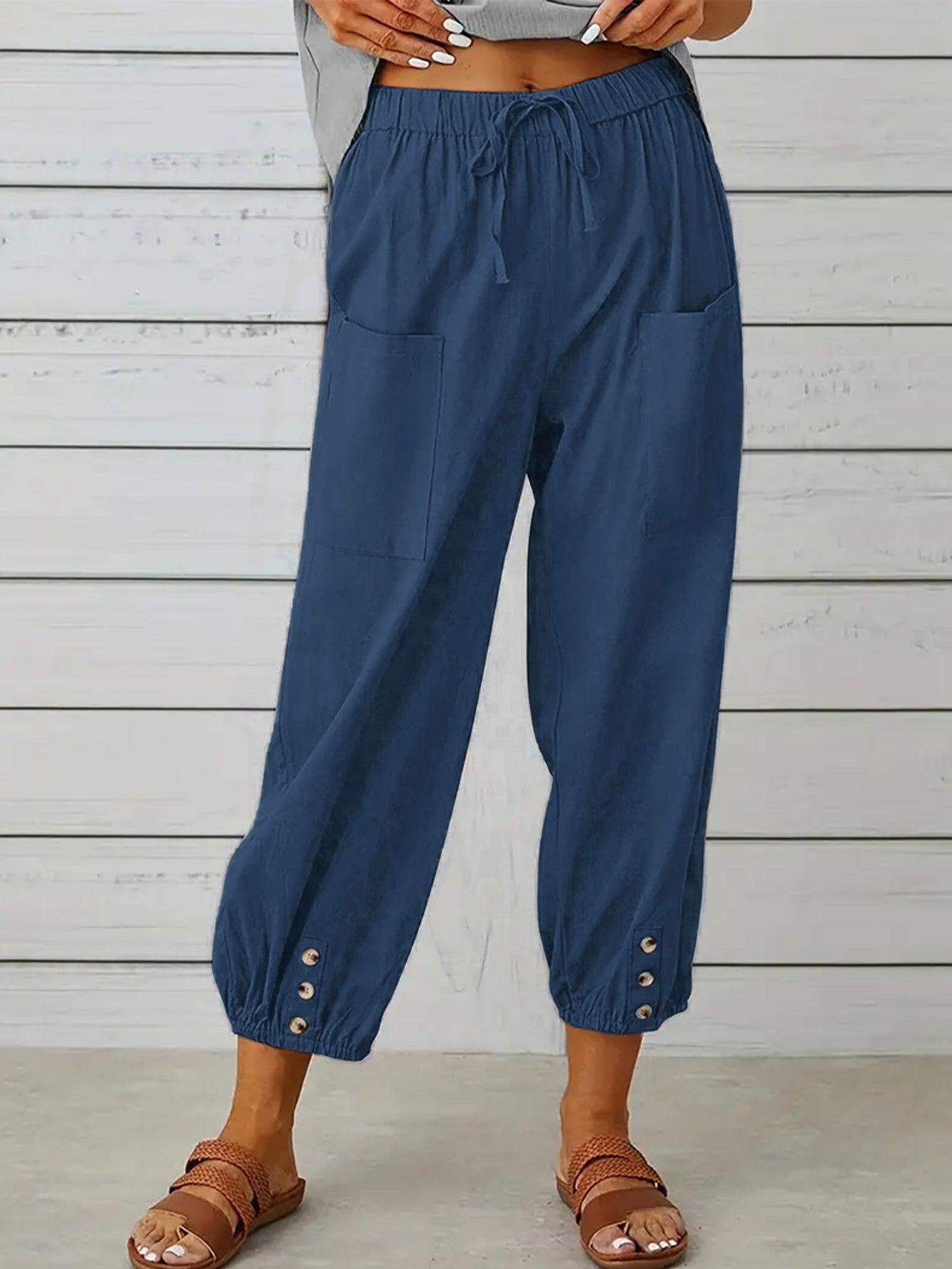 Decorative Button Cropped Pants - AllIn Computer