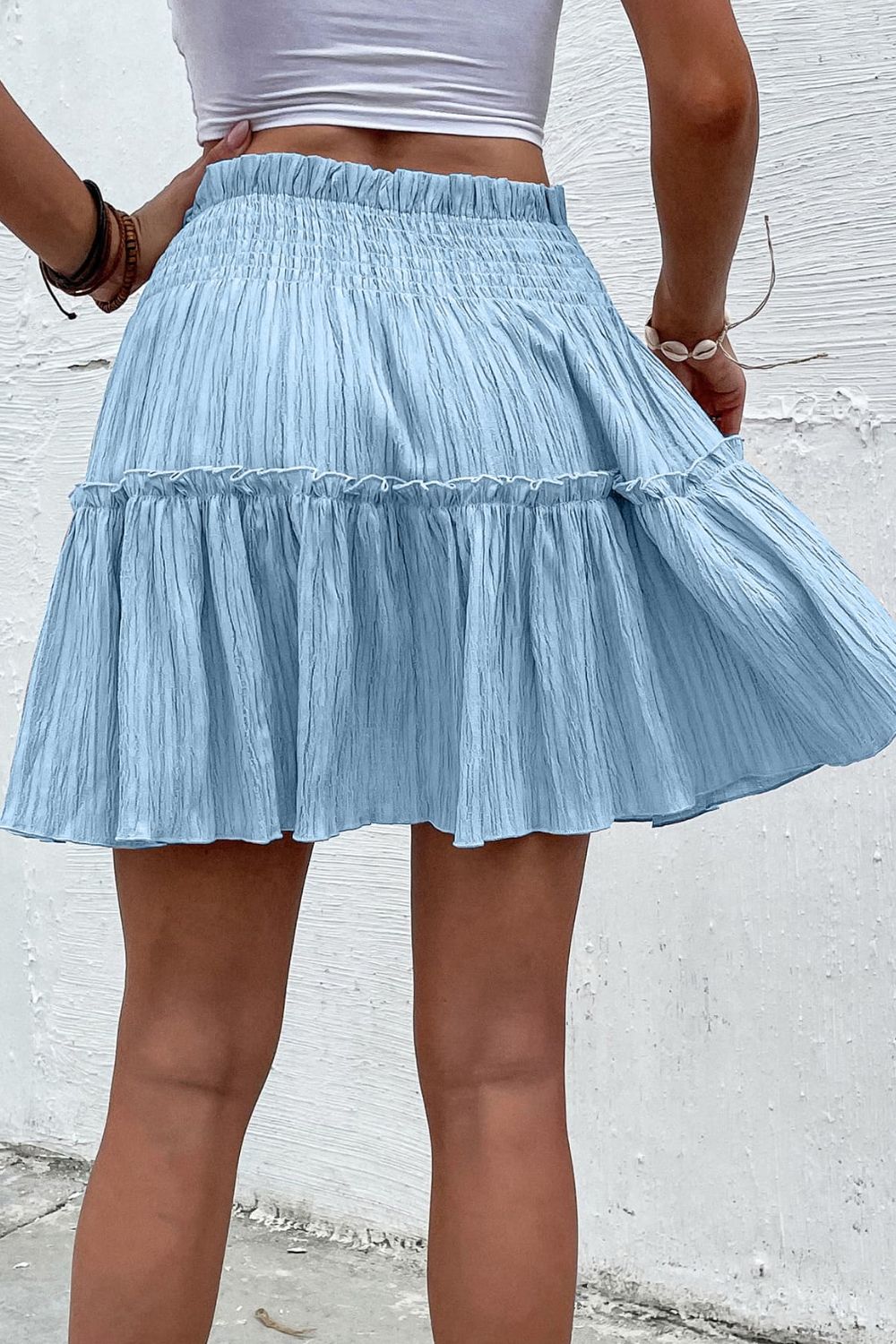 Smocked Waist Frill Trim Skirt - AllIn Computer