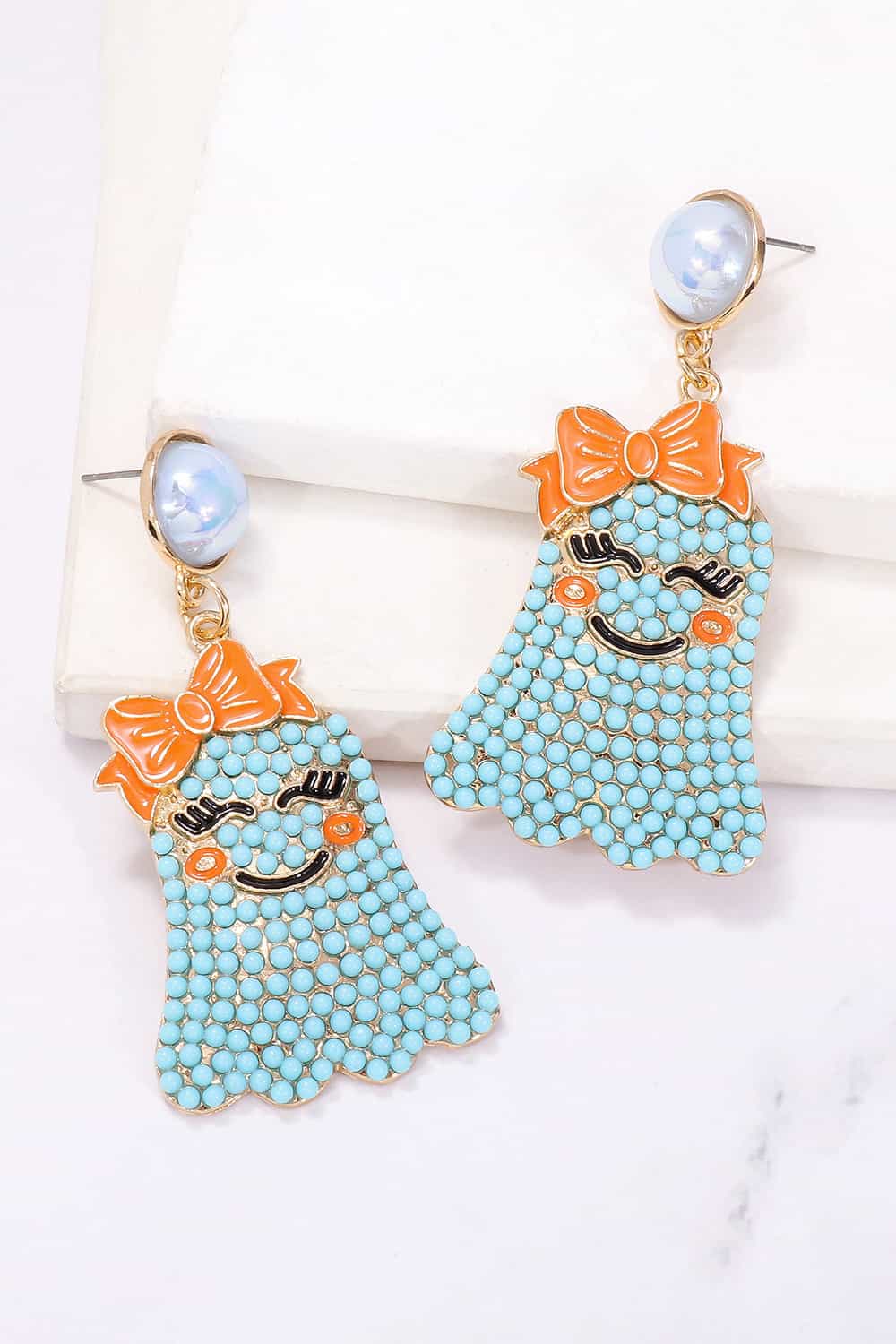 Smiling Ghost Shape Synthetic Pearl Earrings - AllIn Computer