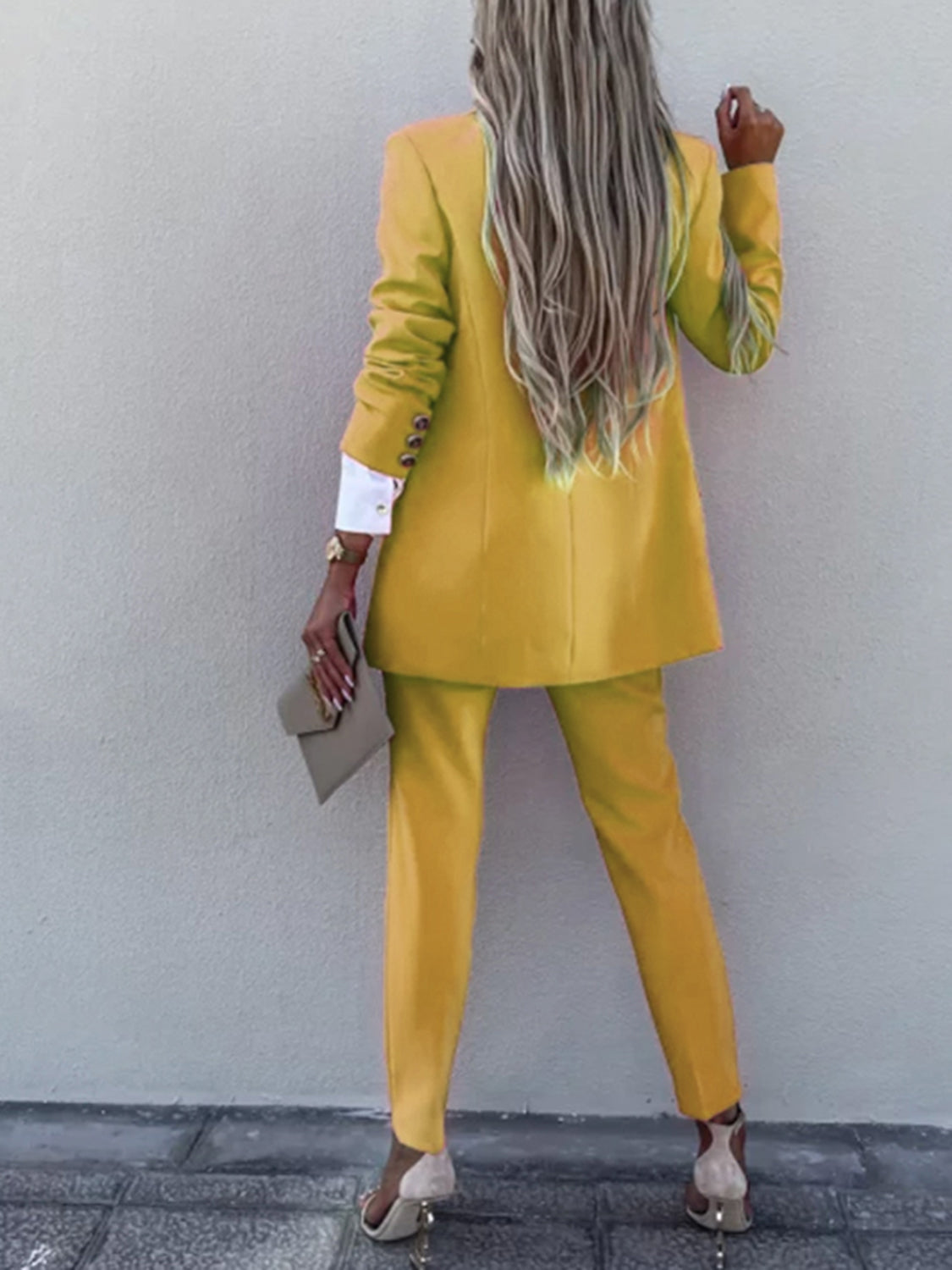 Lapel Collar Long Sleeve Blazer and Pants Set - AllIn Computer