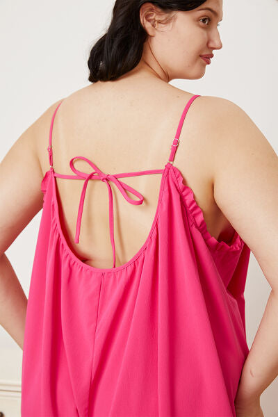 Full Size Ruffle Trim Tie Back Cami Jumpsuit with Pockets - AllIn Computer