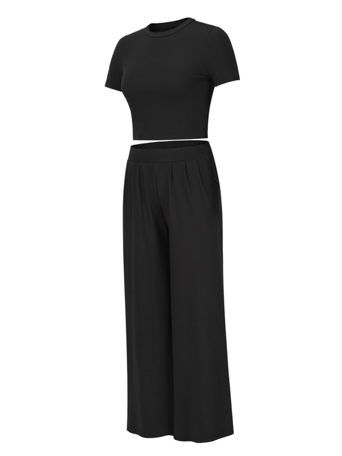Round Neck Short Sleeve Top and Pocketed Pants Set - AllIn Computer