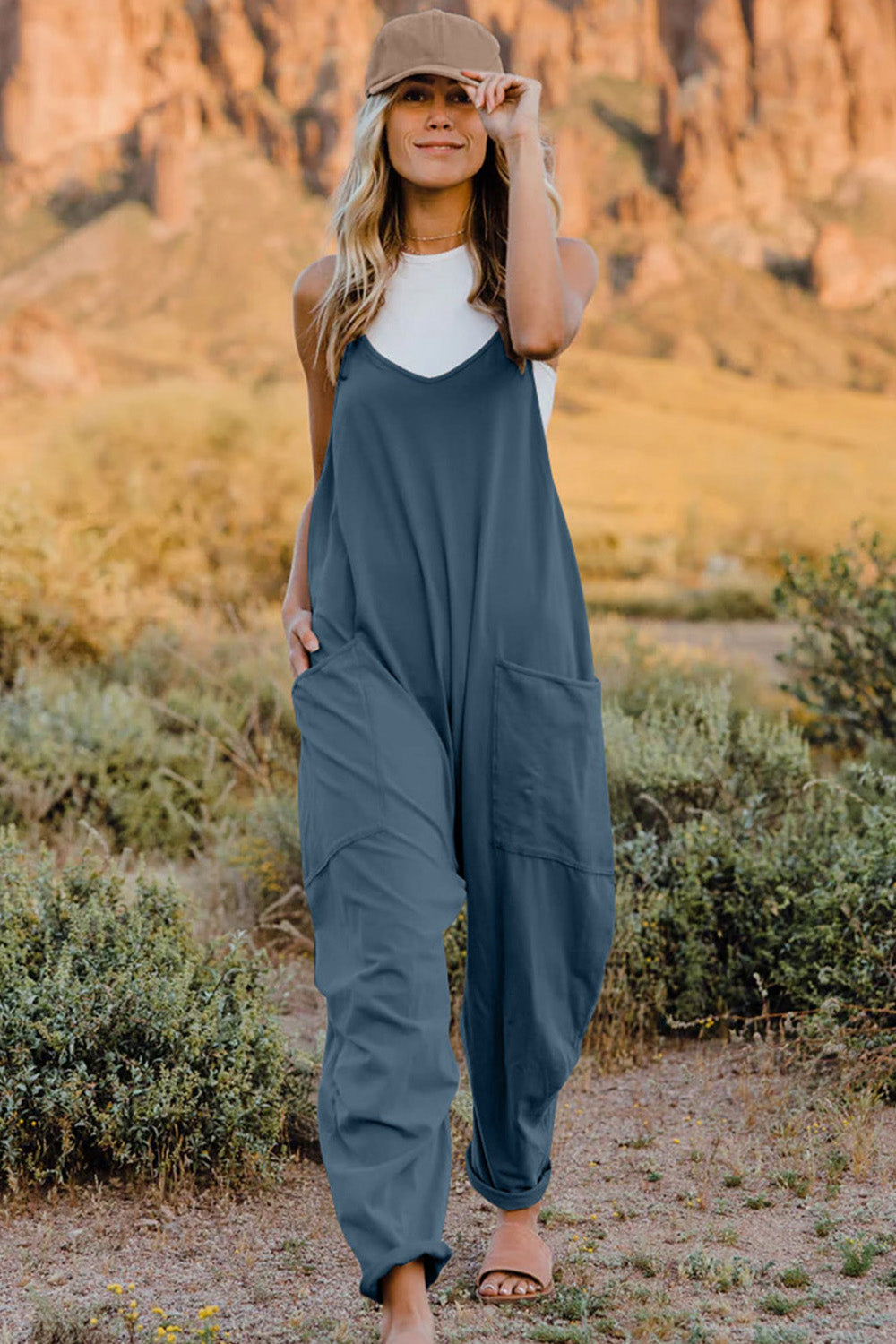 Double Take  V-Neck Sleeveless Jumpsuit with Pocket - AllIn Computer
