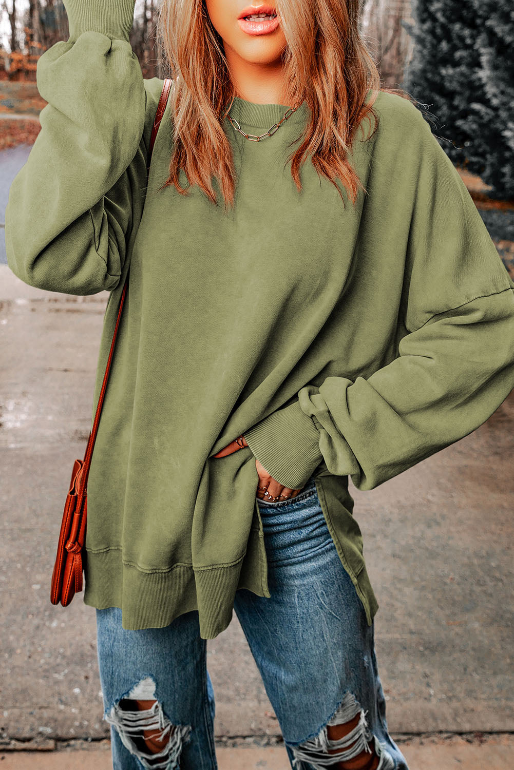 Dropped Shoulder Round Neck Long Sleeve Blouse - AllIn Computer