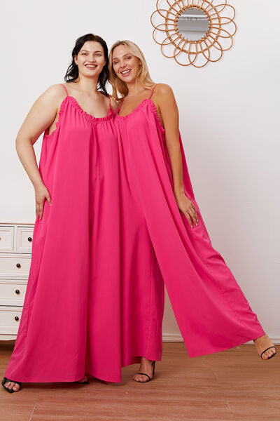 Full Size Ruffle Trim Tie Back Cami Jumpsuit with Pockets - AllIn Computer