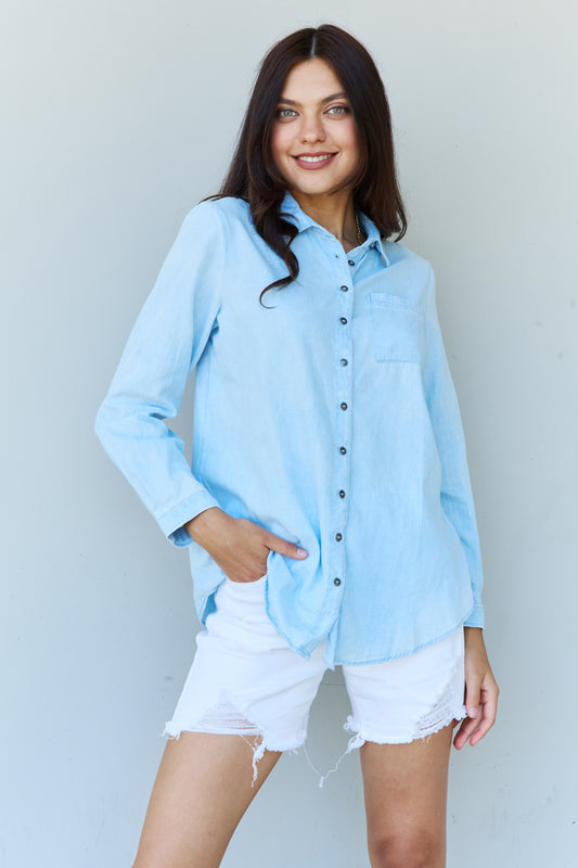 Doublju Blue Jean Baby Denim Button Down Shirt in Light Blue - AllIn Computer