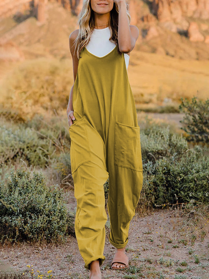Double Take Full Size Sleeveless V-Neck Pocketed Jumpsuit - AllIn Computer