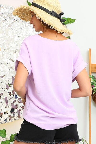 Ninexis V-Neck Trim Rolled Short Sleeve Shirt - AllIn Computer