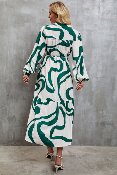 Tie-Waist Printed Button Up Dress - AllIn Computer
