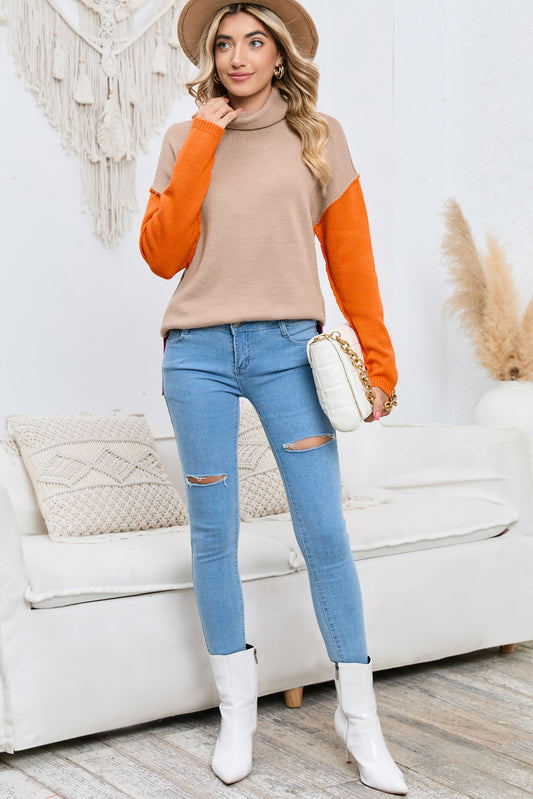 Turtle Neck Dropped Shoulder Slit Sweater - AllIn Computer