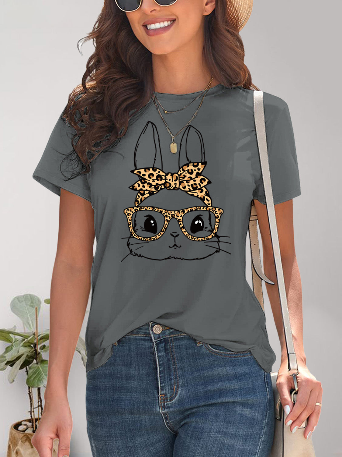 Rabbit Graphic Round Neck Short Sleeve T-Shirt - AllIn Computer