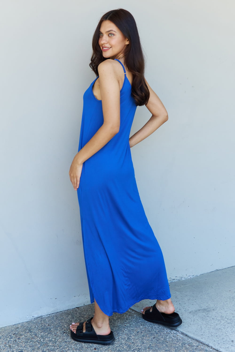 Ninexis Good Energy Full Size Cami Side Slit Maxi Dress in Royal Blue - AllIn Computer