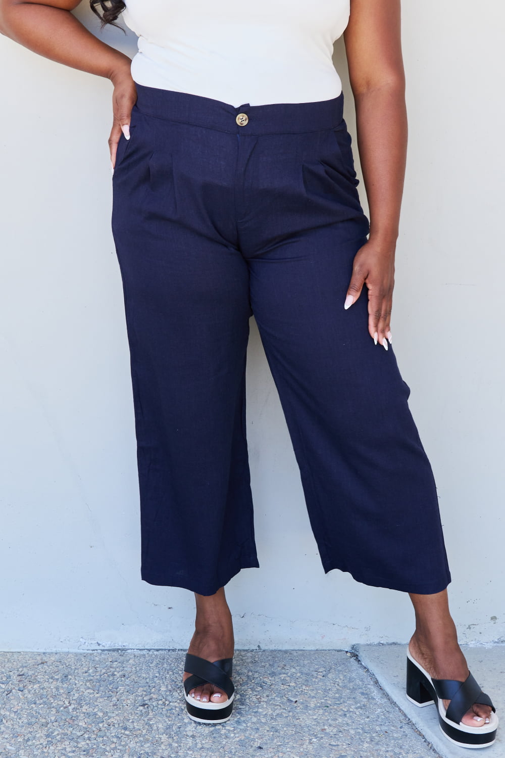 And The Why In The Mix Full Size Pleated Detail Linen Pants in Dark Navy - AllIn Computer
