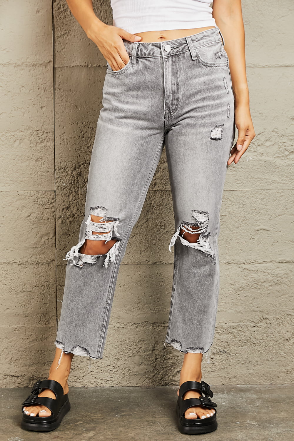BAYEAS High Waisted Cropped Straight Jeans - AllIn Computer