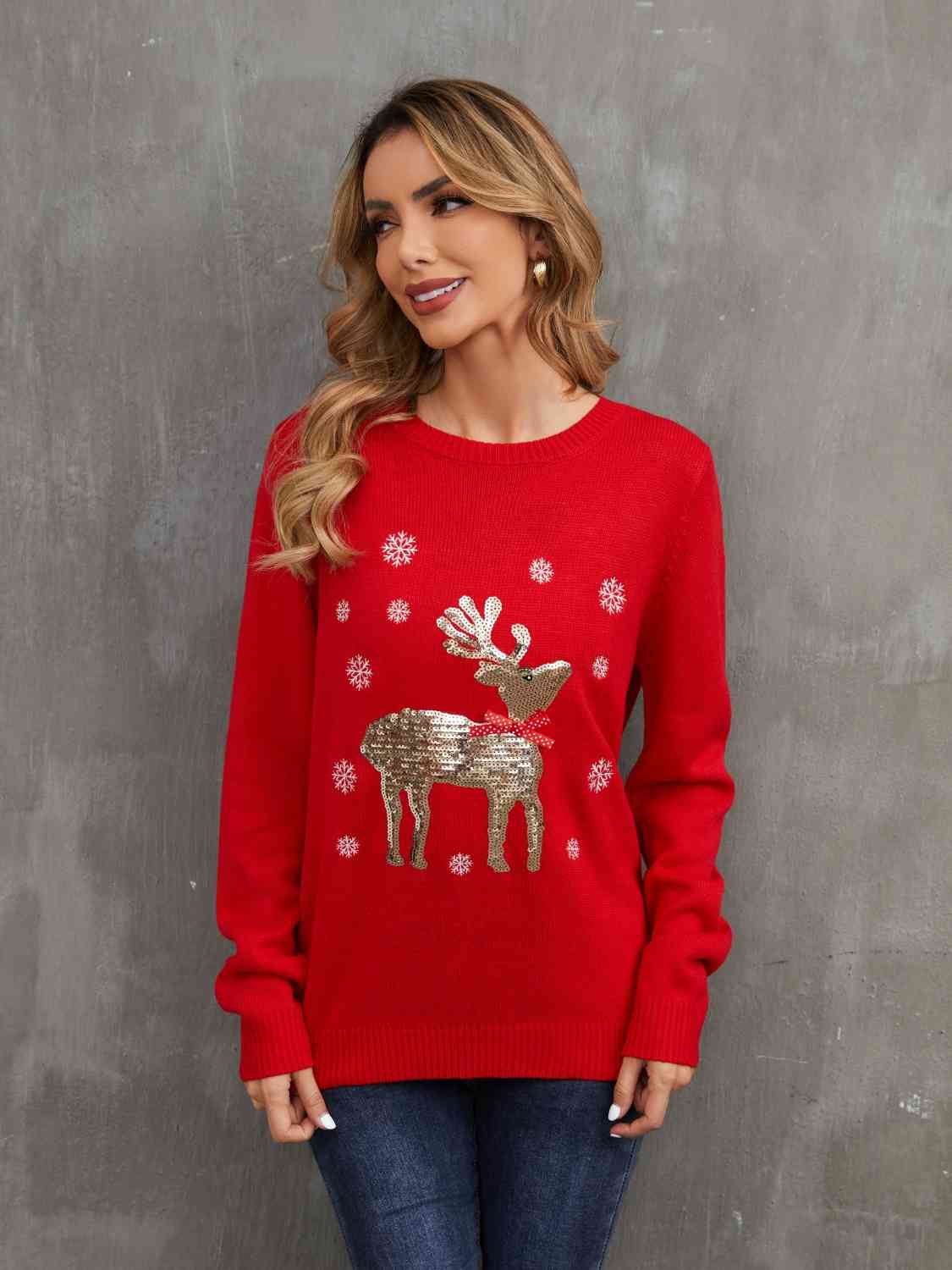 Sequin Reindeer Graphic Sweater - AllIn Computer