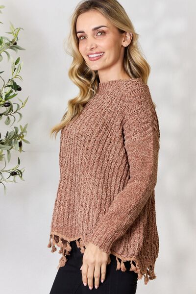 BiBi Tassel Trim Long Sleeve Sweater - AllIn Computer