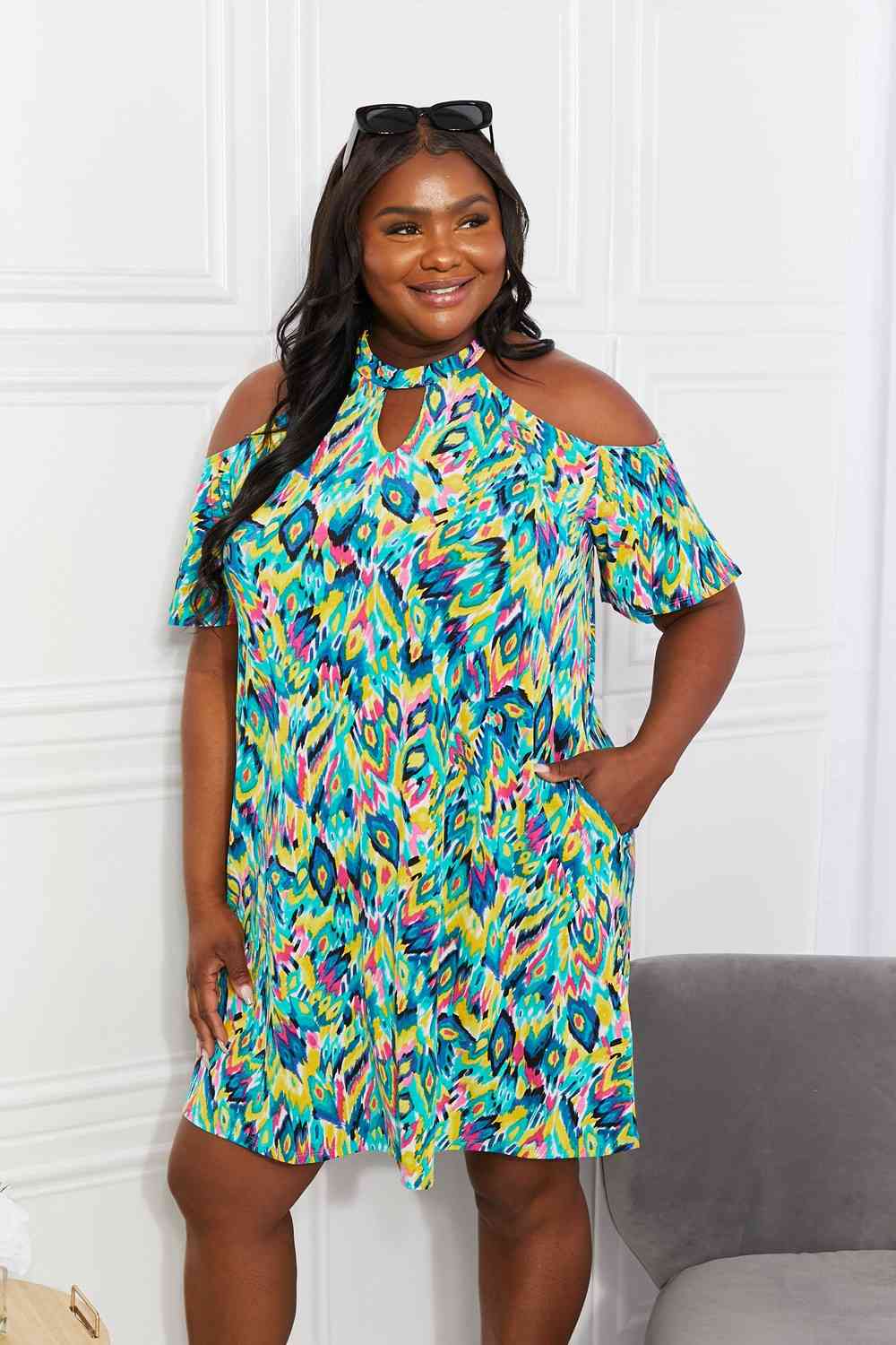 Sew In Love Full Size Perfect Paradise Printed Cold-Shoulder Dress - AllIn Computer