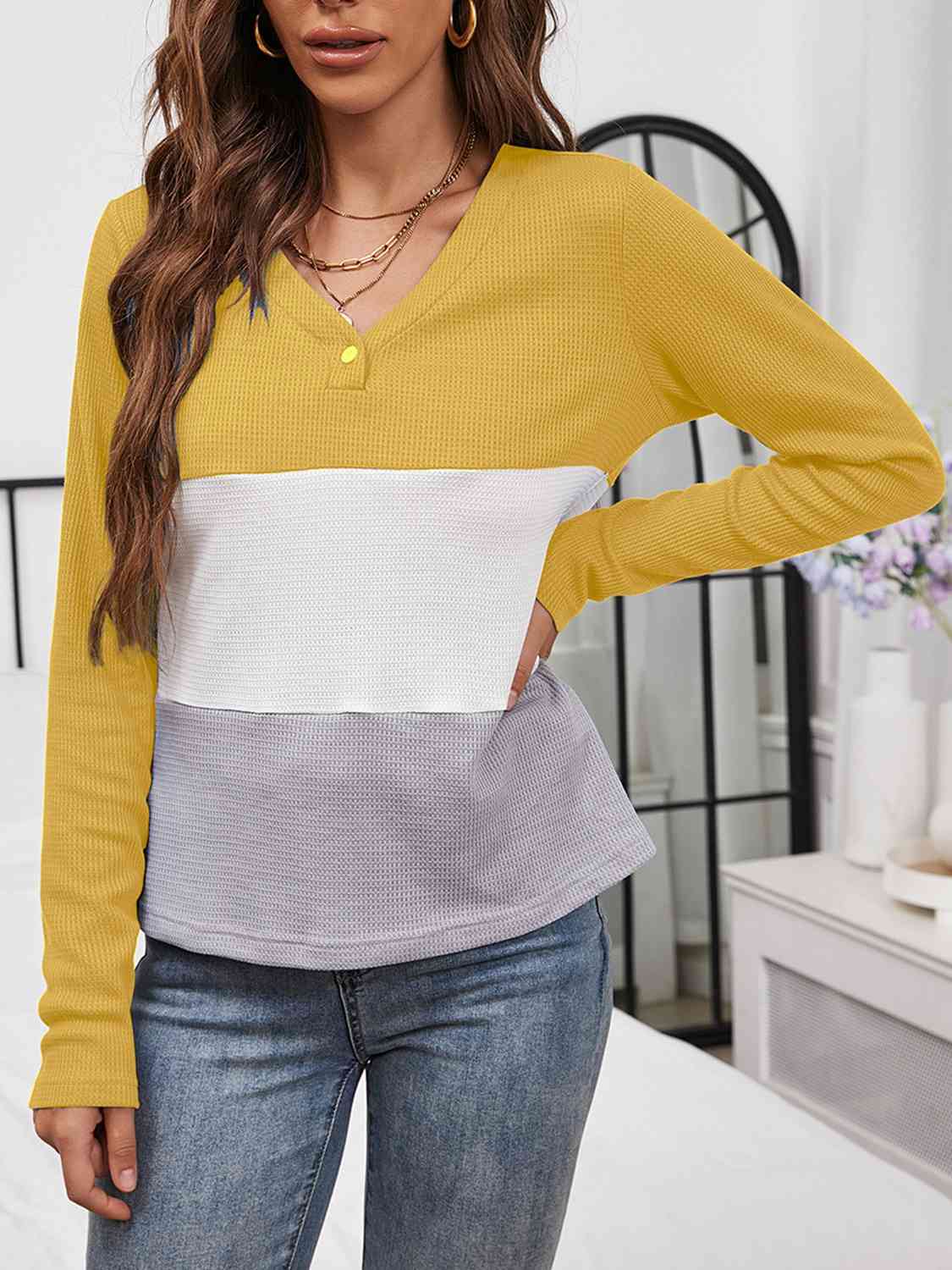 Color Block Long Sleeve Top - AllIn Computer
