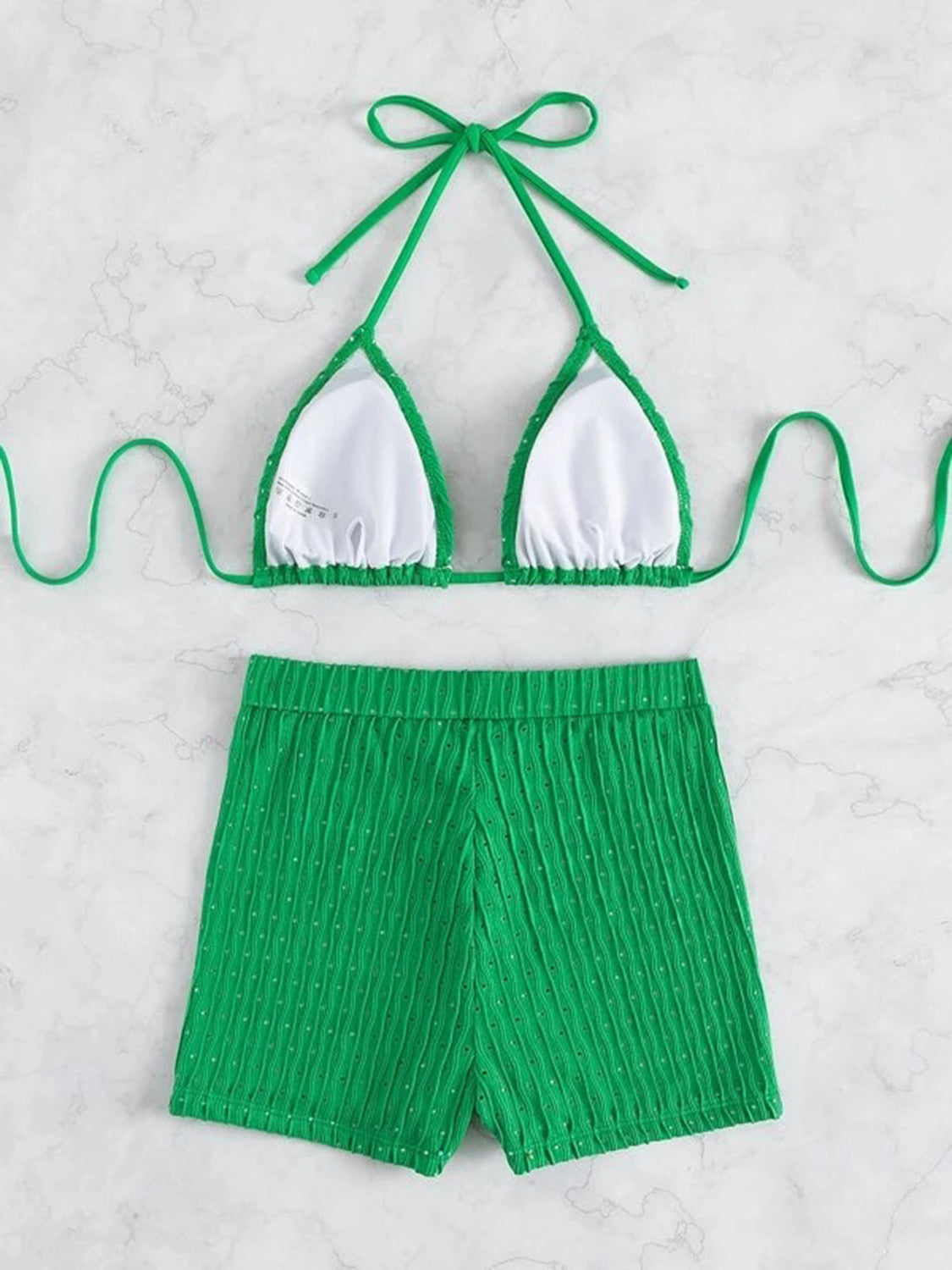 Eyelet Halter Neck Bra and Bottom Swim Set - AllIn Computer