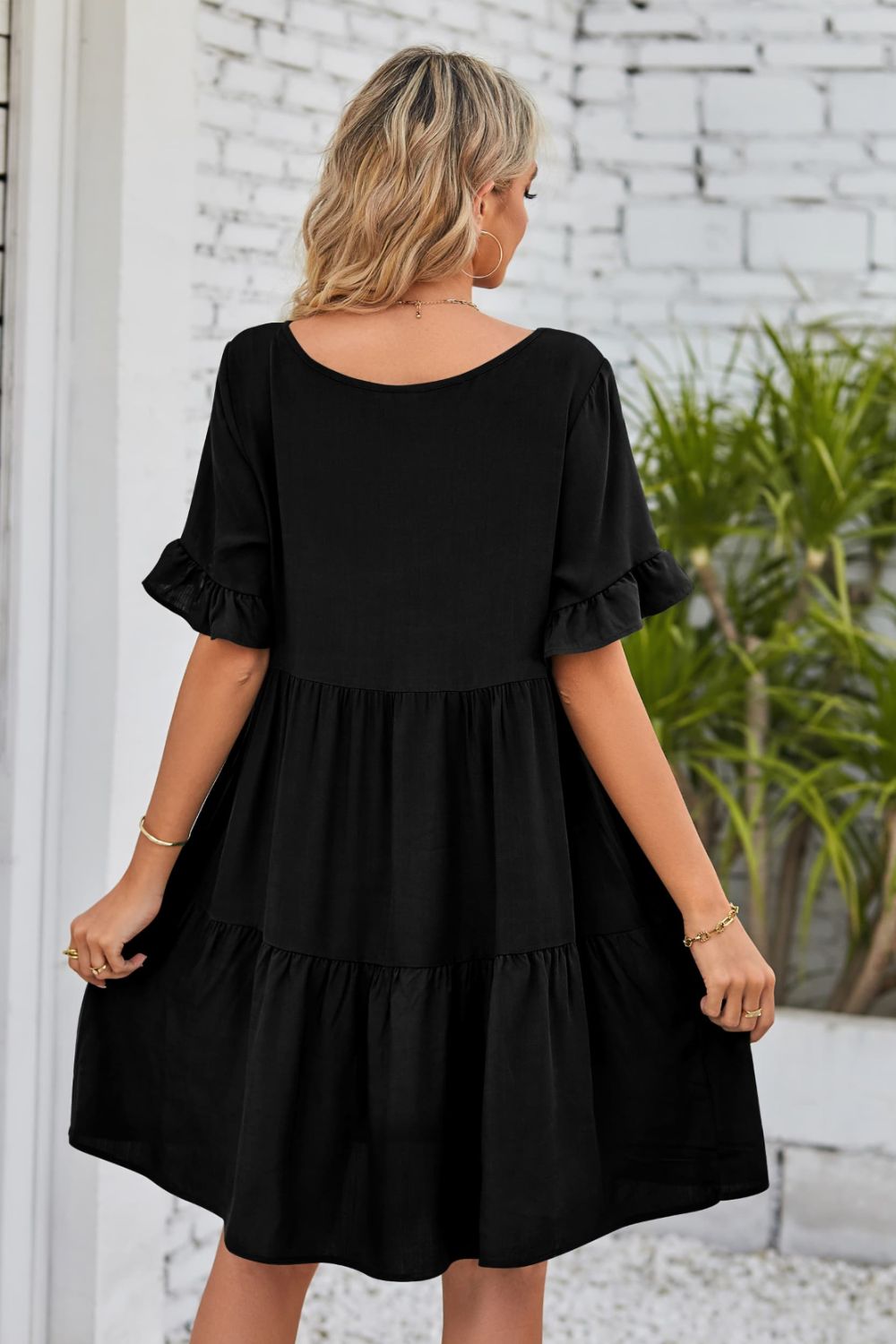 V-Neck Flounce Sleeve Tiered Dress - AllIn Computer