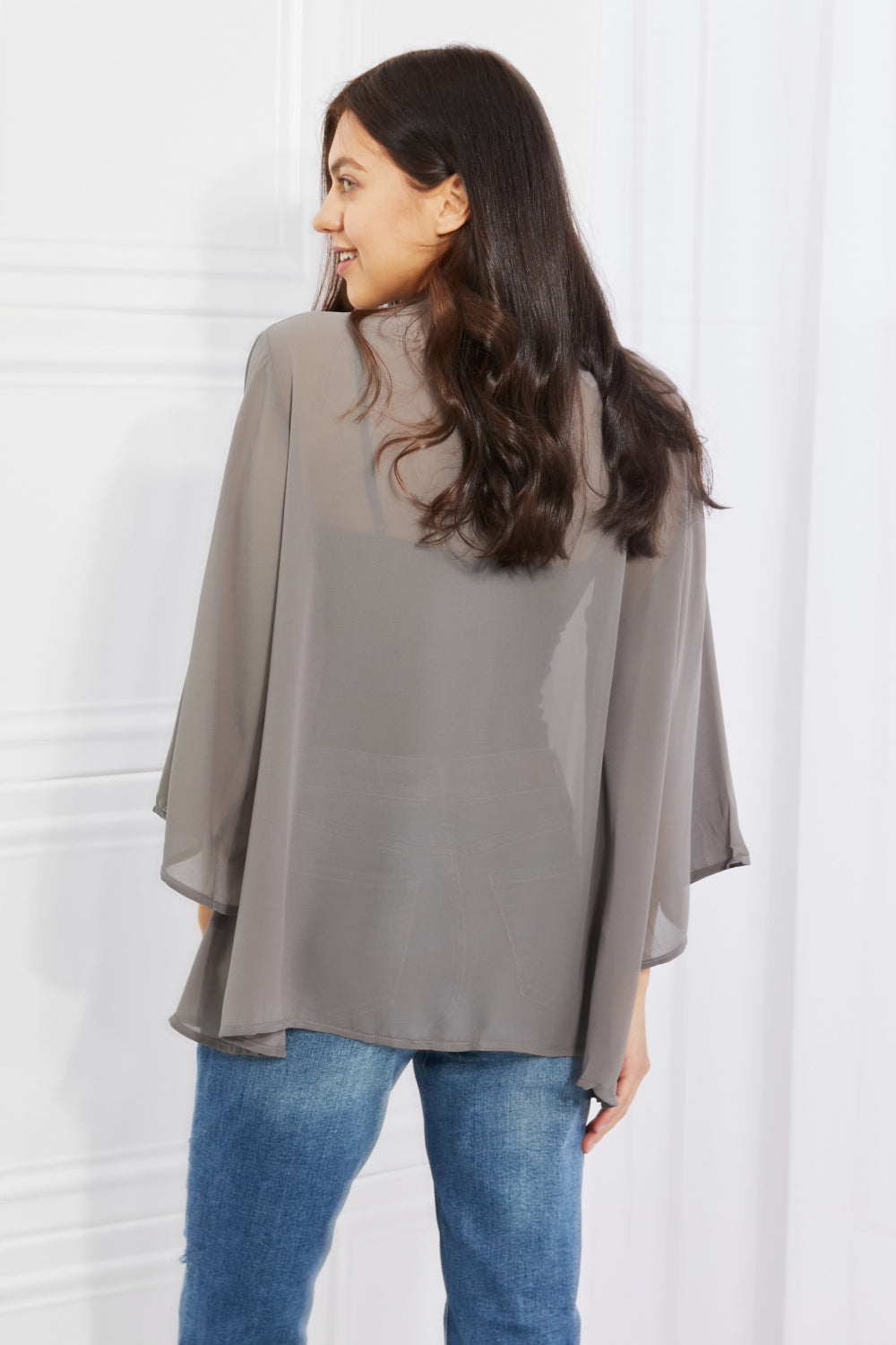 Melody Just Breathe Full Size Chiffon Kimono in Grey - AllIn Computer