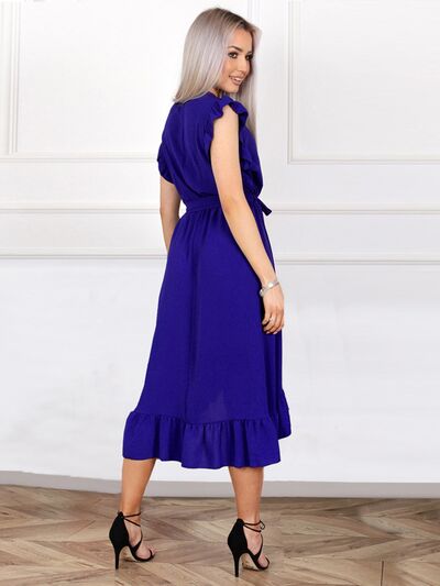 Tied Surplice Ruffle Hem Dress - AllIn Computer
