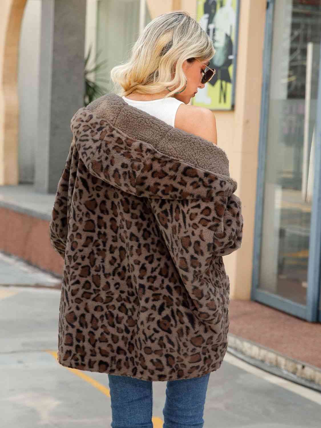 Leopard Hooded Coat with Pockets - AllIn Computer