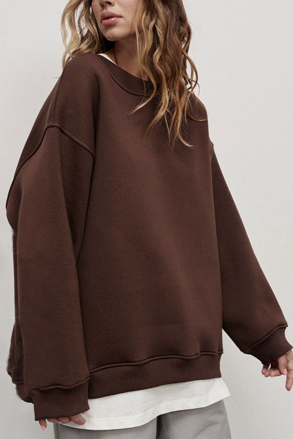 Oversize Round Neck Dropped Shoulder Sweatshirt - AllIn Computer