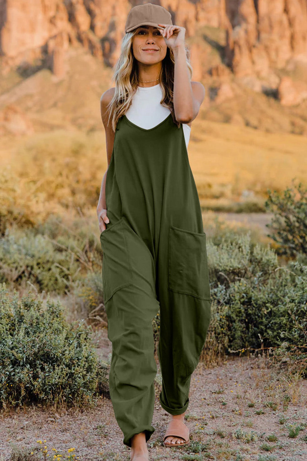 Double Take  V-Neck Sleeveless Jumpsuit with Pocket - AllIn Computer