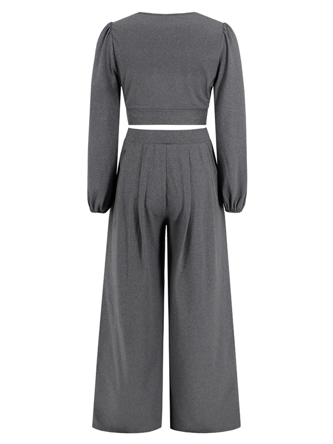 Surplice Top and Wide Leg Pants Set - AllIn Computer