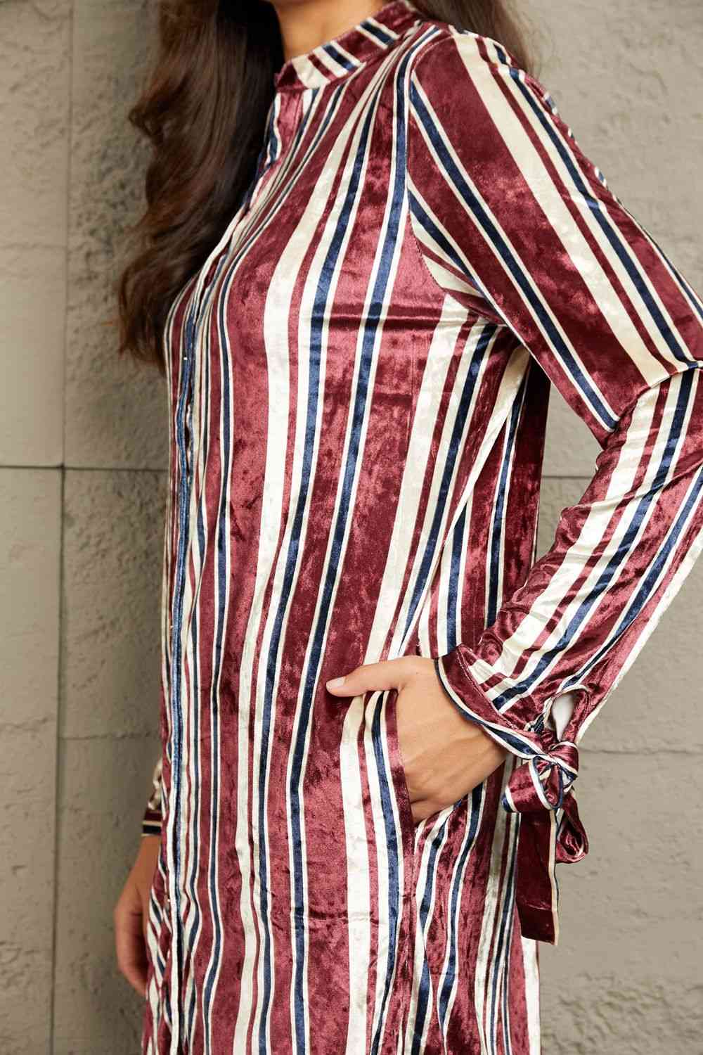 e.Luna Stripe Velvet Dress with Pockets - AllIn Computer