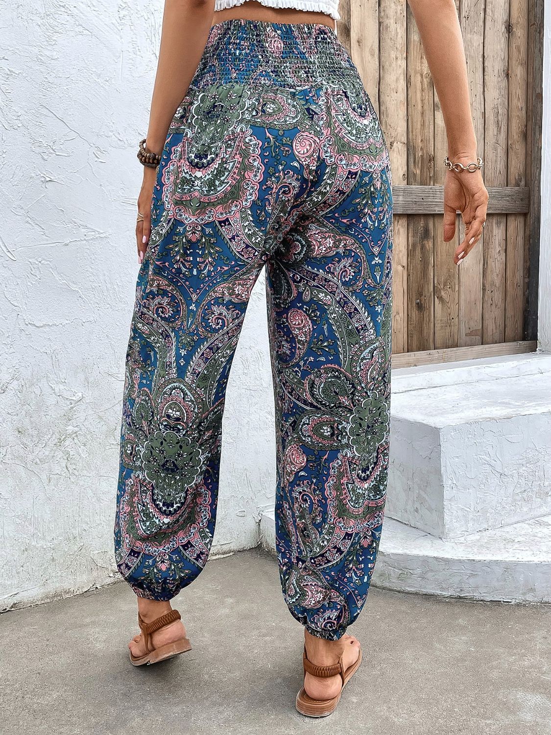 Printed Smocked Waist Pants - AllIn Computer