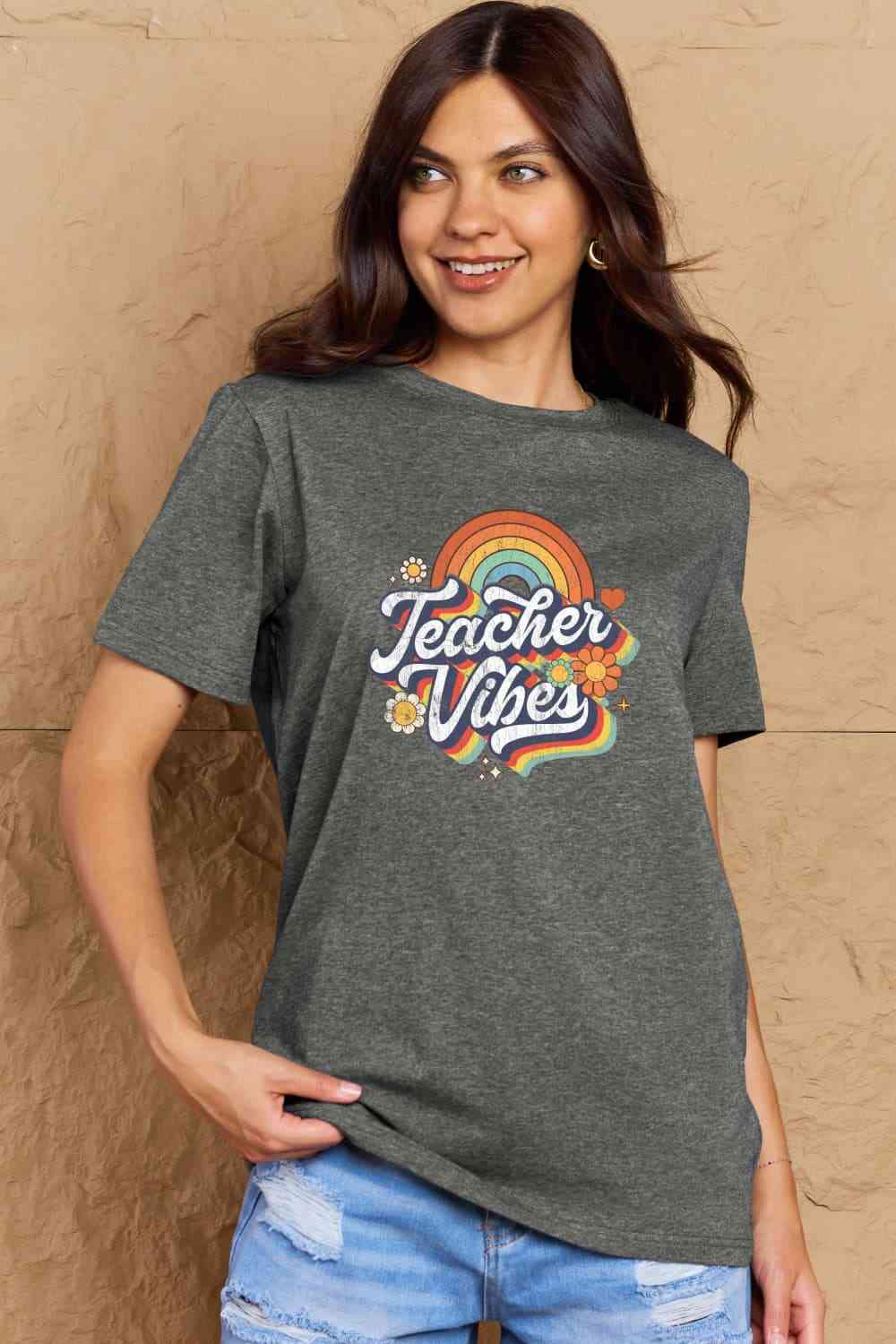 Simply Love Full Size TEACHER VIBES Graphic Cotton T-Shirt - AllIn Computer