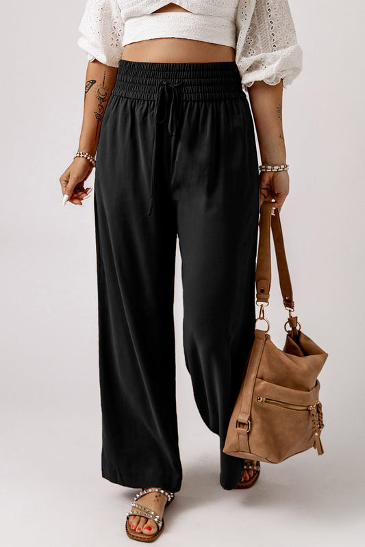 Drawstring Smocked Waist Wide Leg Pants - AllIn Computer