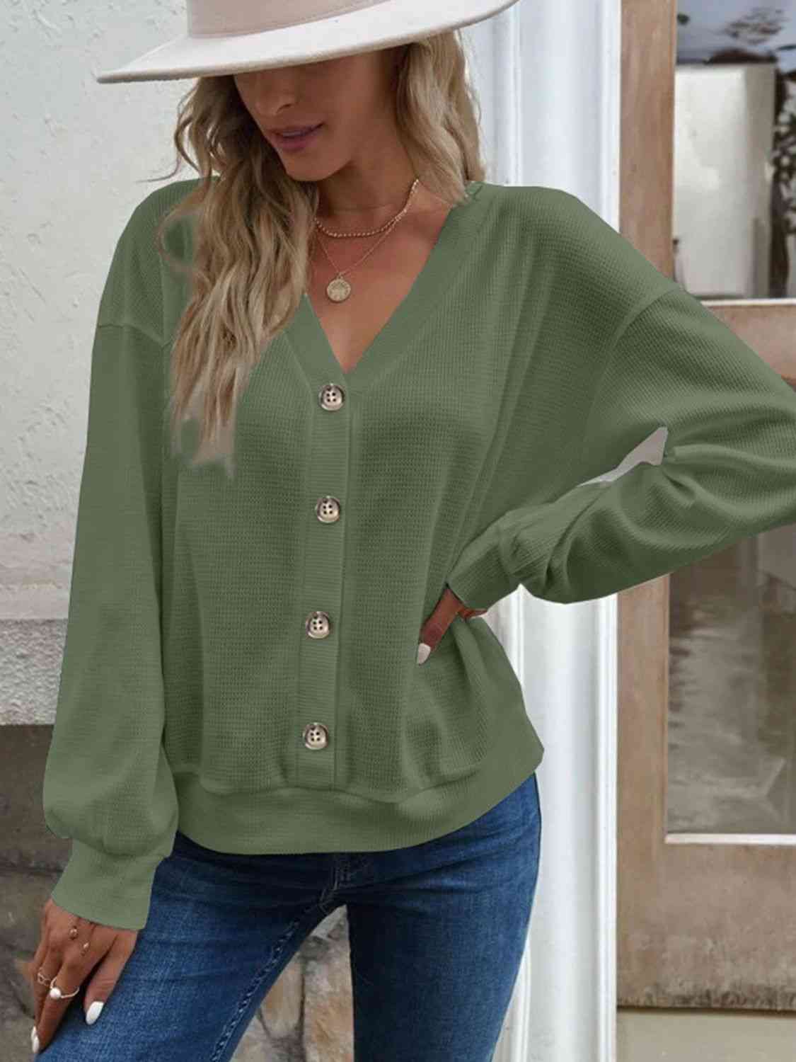 V-Neck Dropped Shoulder Blouse - AllIn Computer