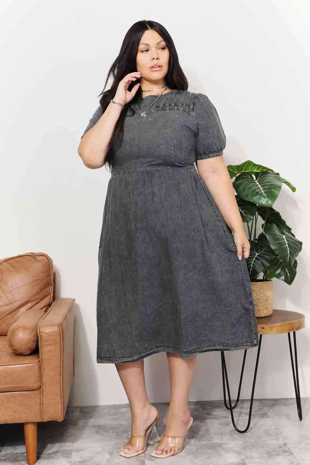 And The Why Full Size Washed Chambray Midi Dress - AllIn Computer