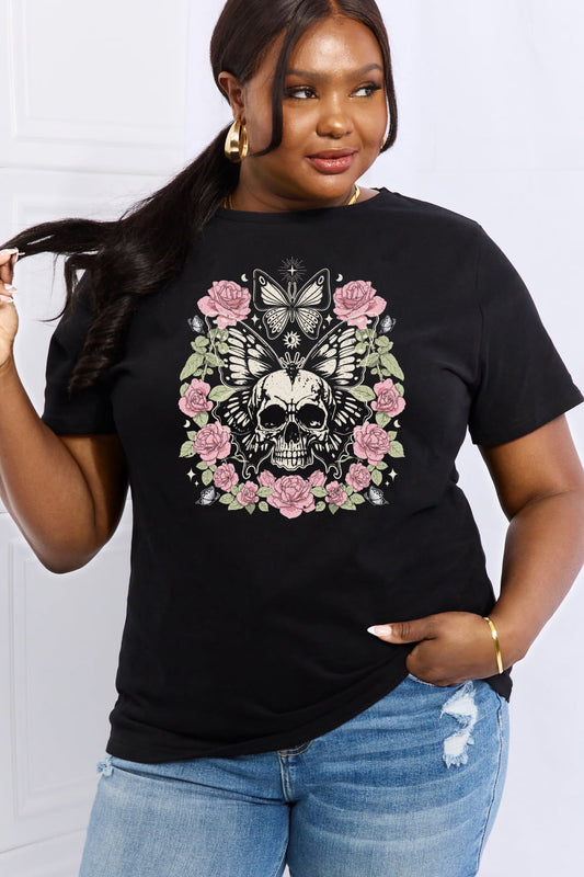 Simply Love Simply Love Full Size Skull & Butterfly Graphic Cotton Tee - AllIn Computer