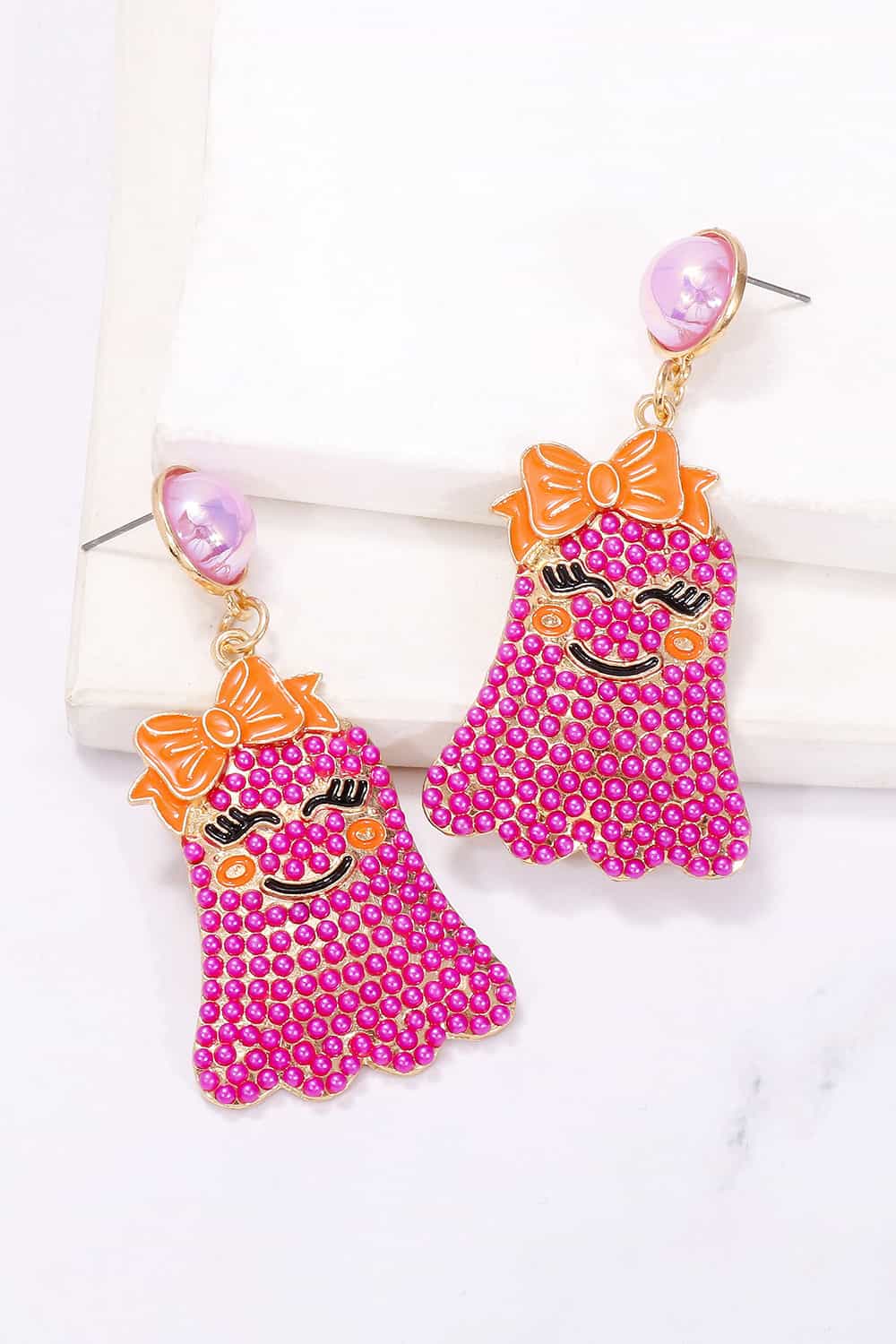 Smiling Ghost Shape Synthetic Pearl Earrings - AllIn Computer