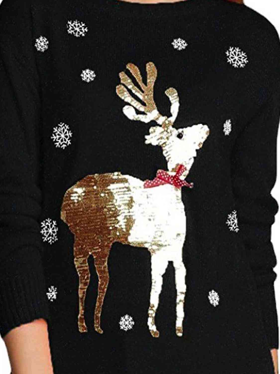 Sequin Reindeer Graphic Sweater - AllIn Computer