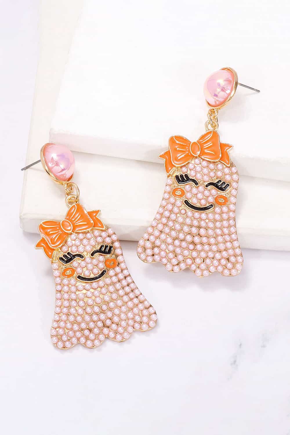 Smiling Ghost Shape Synthetic Pearl Earrings - AllIn Computer