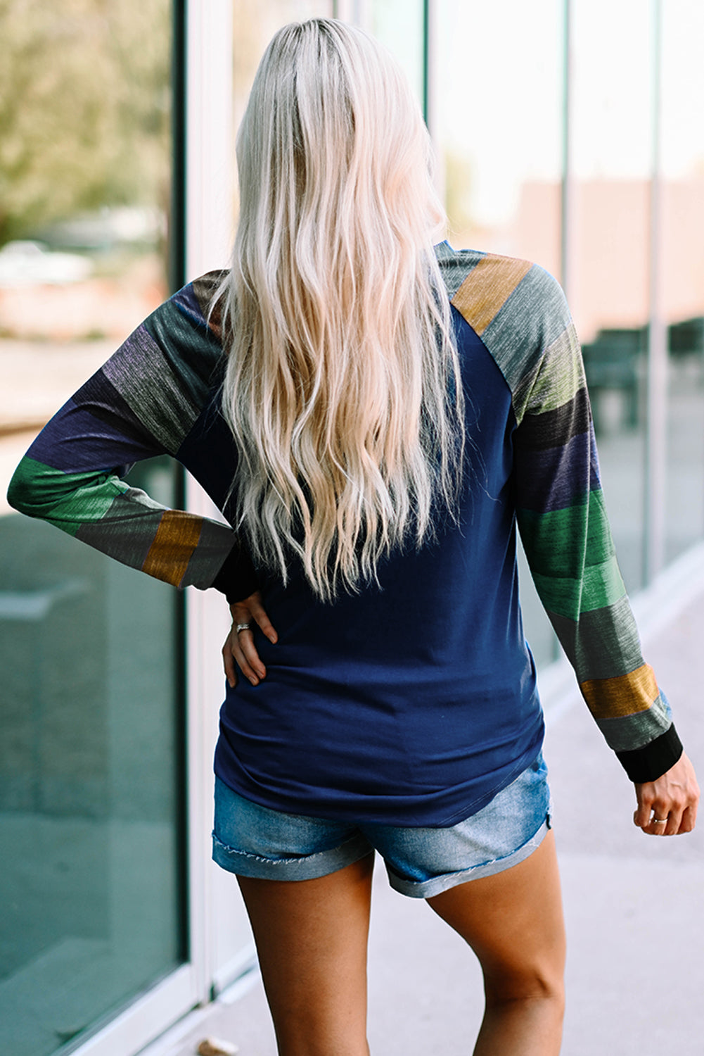 Double Take Color Block Curved Hem Long Sleeve Tee - AllIn Computer