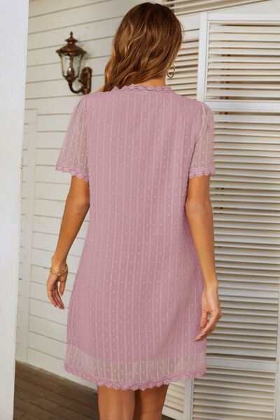 Lace Detail V-Neck Short Sleeve Dress - AllIn Computer