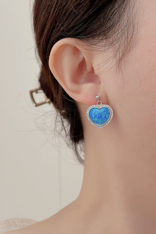 Platinum-Plated Opal Heart Earrings - AllIn Computer