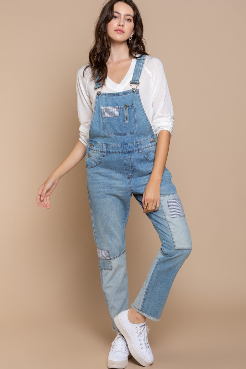 POL Front Chest Zipper Slim Leg Denim Overalls - AllIn Computer