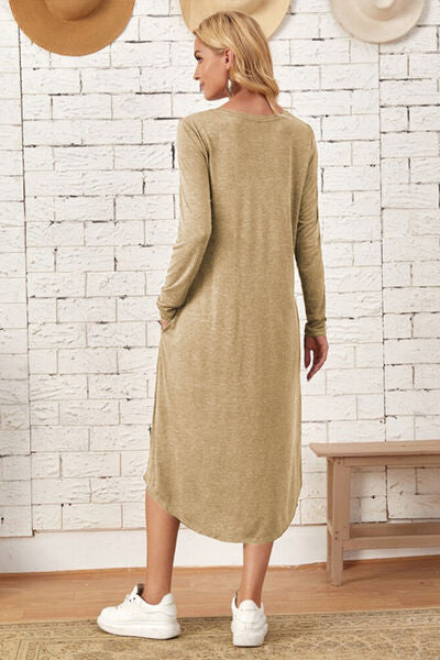 Pocketed Round Neck Long Sleeve Tee Dress - AllIn Computer