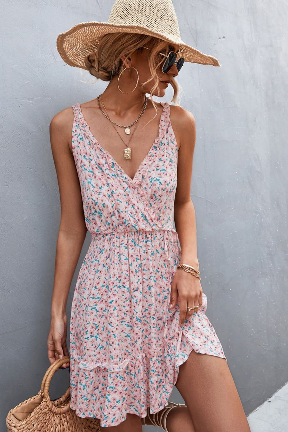 Floral Frill Trim Sleeveless Mini Dress - AllIn Computer